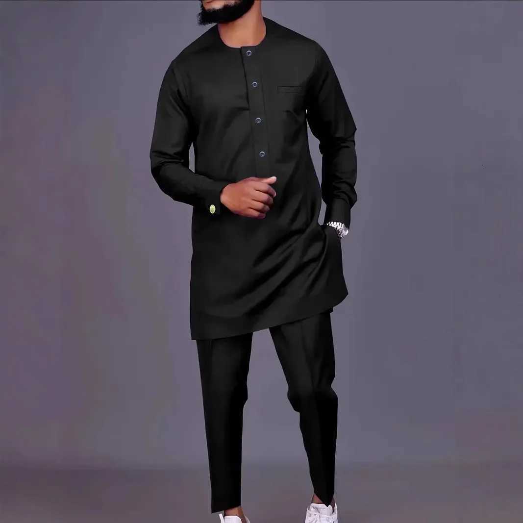 African Clothes for Men 2025 Spring African Men Long Sleeve O-neck Top Long Pant Matching Sets Outfits Dashiki African Clothing W251216
