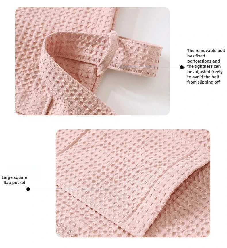 Solid Color Cotton Spring and Autumn Waffle Couples Mid-long Yukata Bathrobe Homestay Hotel Couple Soft Bathrobes C251216