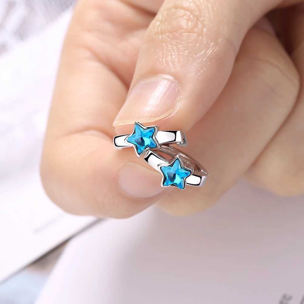 Baby Princess 925 Silver Blue Crystal Cute Star Hoop Earrings For Child Girls Women Beautiful Loop Huggies Earring Korea Jewelry G251216