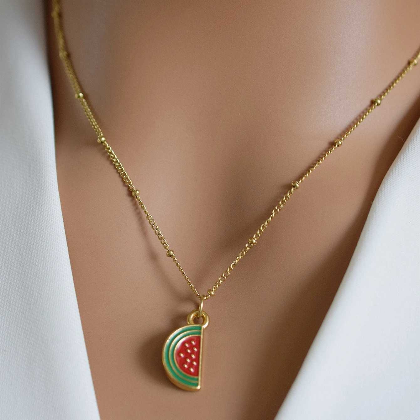 Hot Selling Drop Oil Gold Plated Fruit Pendant Personalized Design Watermelon Strawberry Necklace M251216