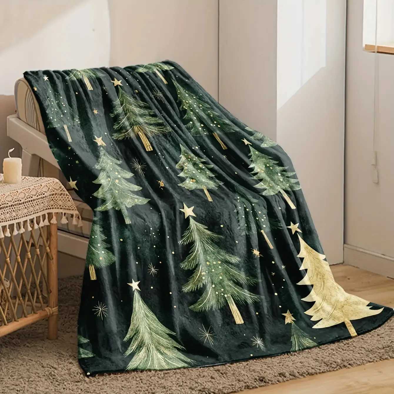 Christmas Trees Pattern Print Flannel Blanket Soft Warm Afternoon Nap Suitable For Sofa Offices Camping Travel Versatile Blanket H251216 - view 5