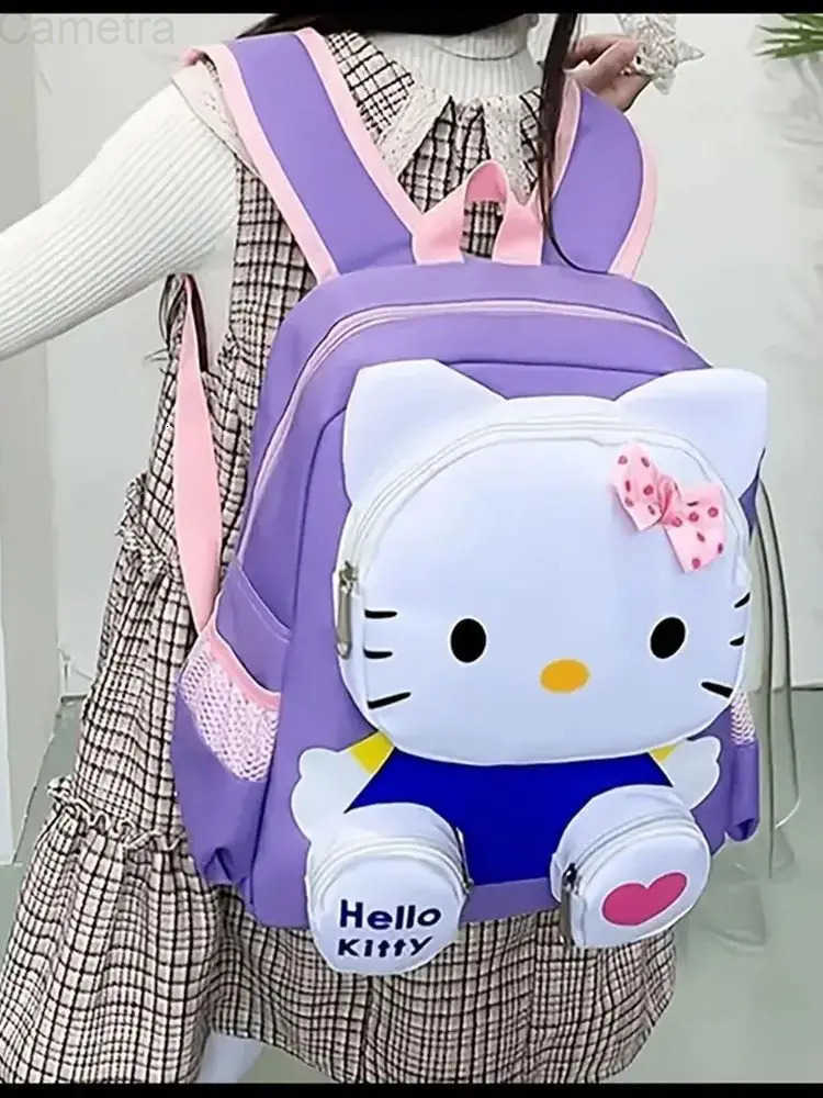 Sanrio Hello Kitty Backpack Kawaii Stylish School Bag Womens Colorblock Rucksack Large Capacity Foldable Outdoors Daypack H251216