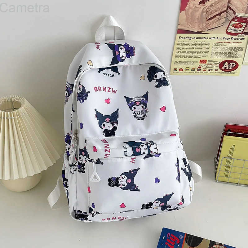 Sanrio New Cute Kuromi Melody Cinnamoroll Large Capacity Backpack Boys Girls Cartoon Hello Kitty Kawaii Canvas Schoolbag H251216