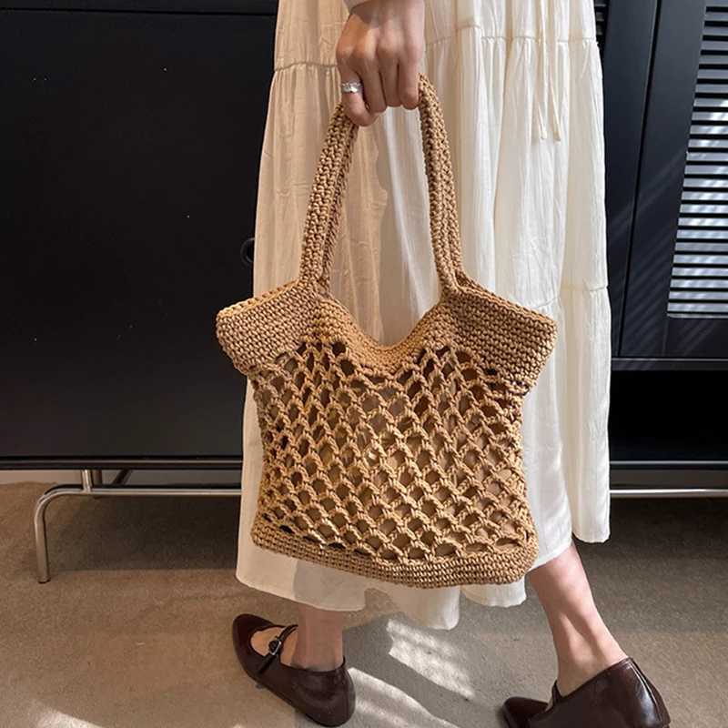 Vintage Bohemian Beach Bag for Women Summer Large Capacity Hollow Handbags Rattan Handmade Kintted Travel Shpping Totes M251216