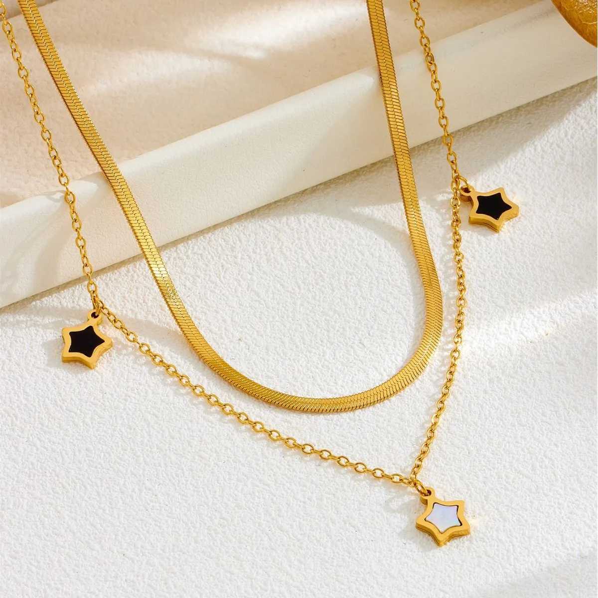 Womans Stainless Steel Double-Layered Pentagram Hip Hop Style Necklace Suitable For Daily Wear M251216