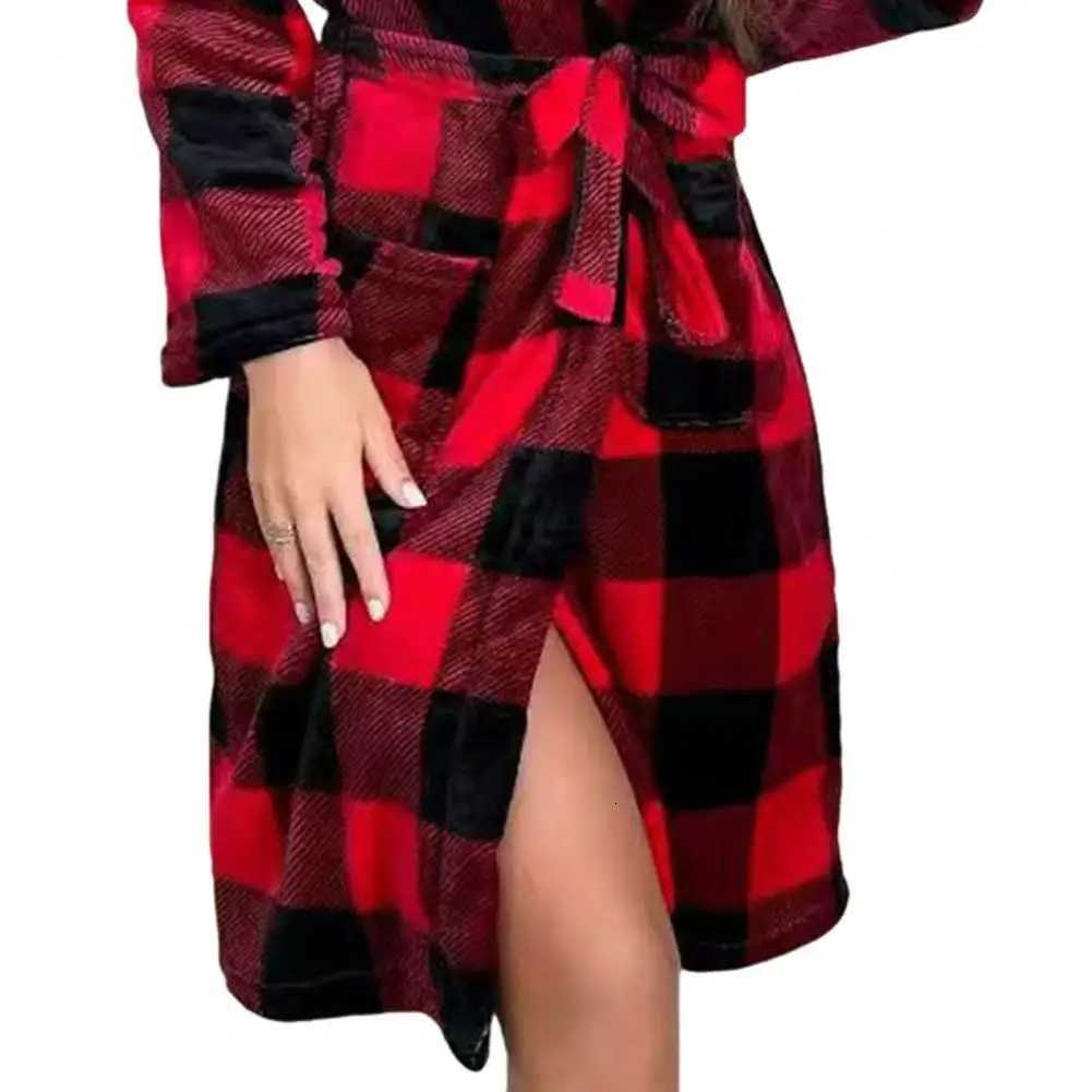 Simple Fleece Bathrobe for Women Soft Plush Thick Warm Bathrobe Winter Belted Fuzzy House Coat Fluffy Nightgown with Pocket C251216