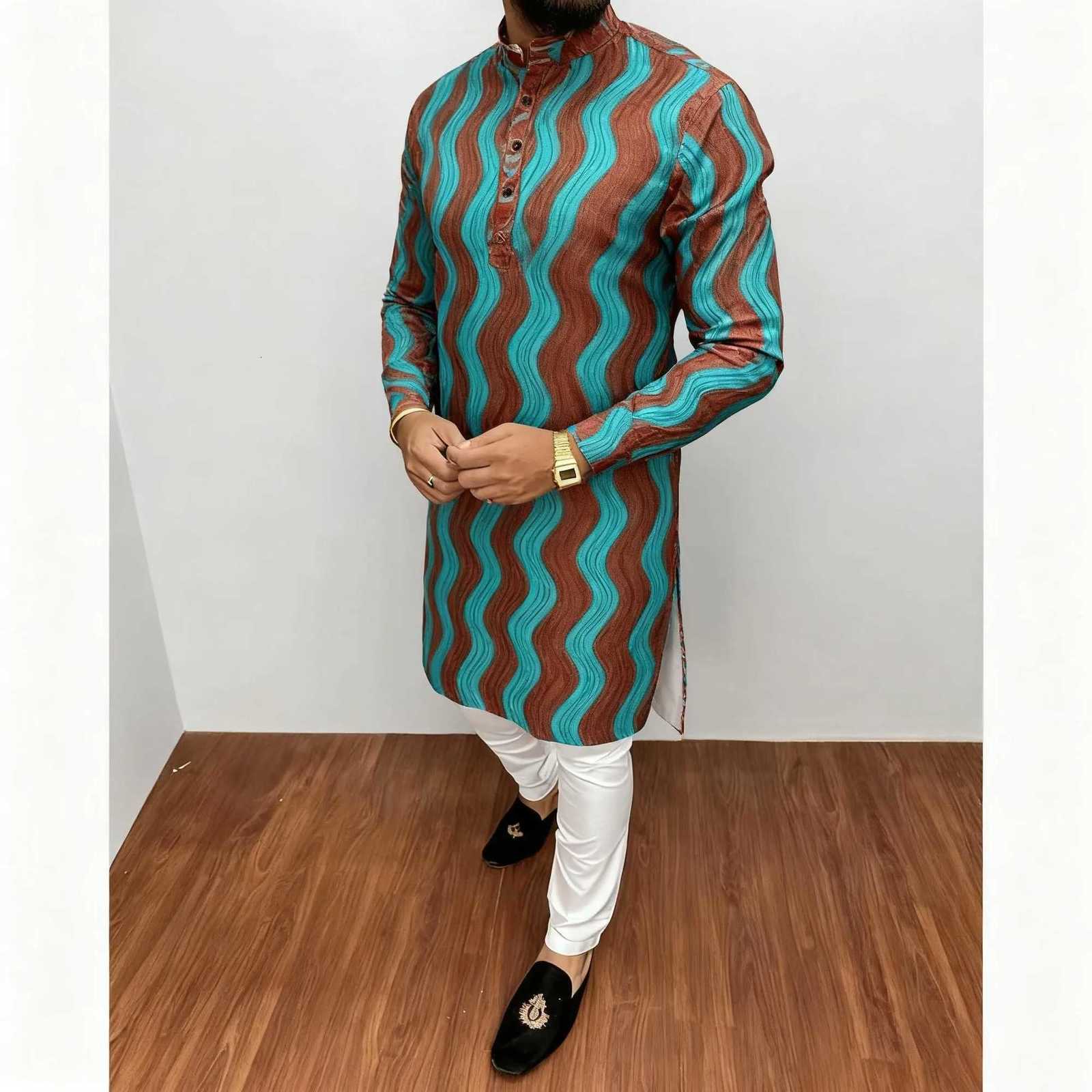 New Men Digital Printed Kurta Vardha Regular Fit Mandarin Collar Long Suitable National Style Muslim Clothes Moroccan Thobes Men W251216 - view 6