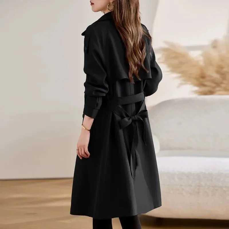2025 Spring Autumn Women Trench Coat New Fashion Solid Double Breasted Long Windbreakers Ladies Office Coat Female OuterwearT251216