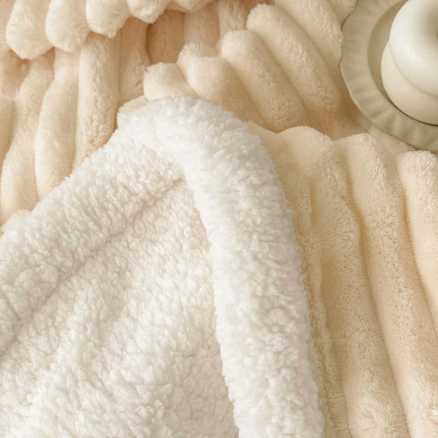 Cozy Fluffy Coral Fleece Blanket Thick Warm Striped Winter Duvets Soft Plush Sofa Throw Blanket Queen Bedroom Bedspread for Home H251216 - view 7