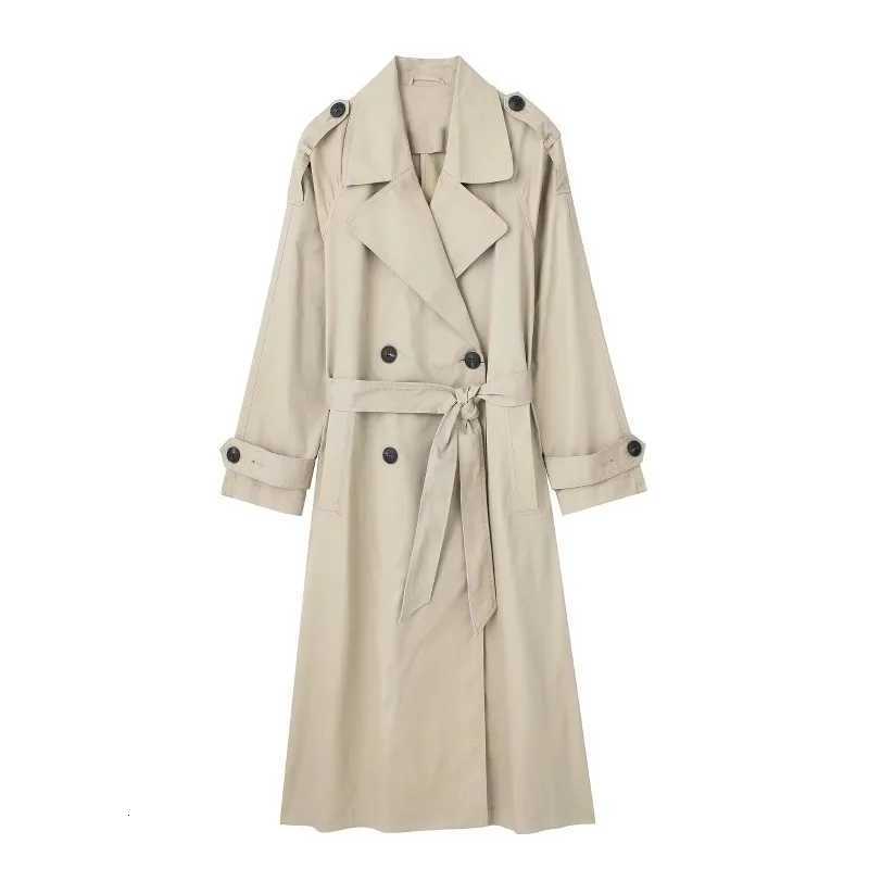 Womens Double-breasted Medium and Long Temperament Drape Loose Casual Trench CoatT251216