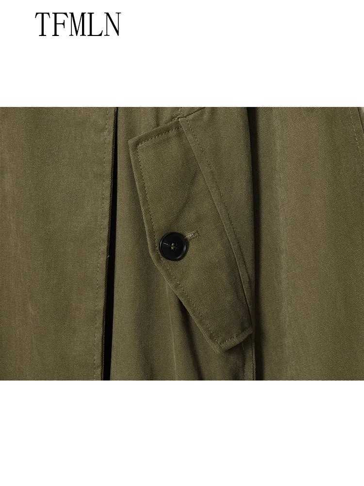 TFMLN 2025 Autumn Winter Women Lace Up Trench Coats Fashion Full Sleeve Pockets Causal Outwear Loose Stand Collar WindbreakerT251216