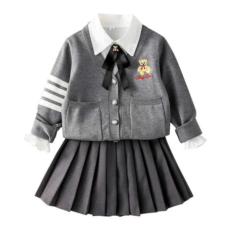 Sanrio 3Pcs Little Bear Children Jk Plaid Skirt Set Anime Y2K Cartoon Korean Cardigan Bow Tie Pleated Skirt Spring Autumn College Style H251216