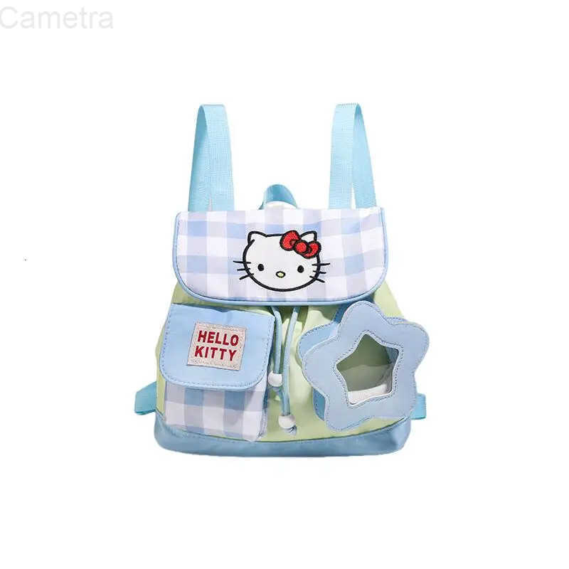 Sanrio Hello Kitty Girl Checkered Backpack Student Handbag Travel Versatile Kawaii Anime Cartoon Fashion New Style Casual Bag H251216