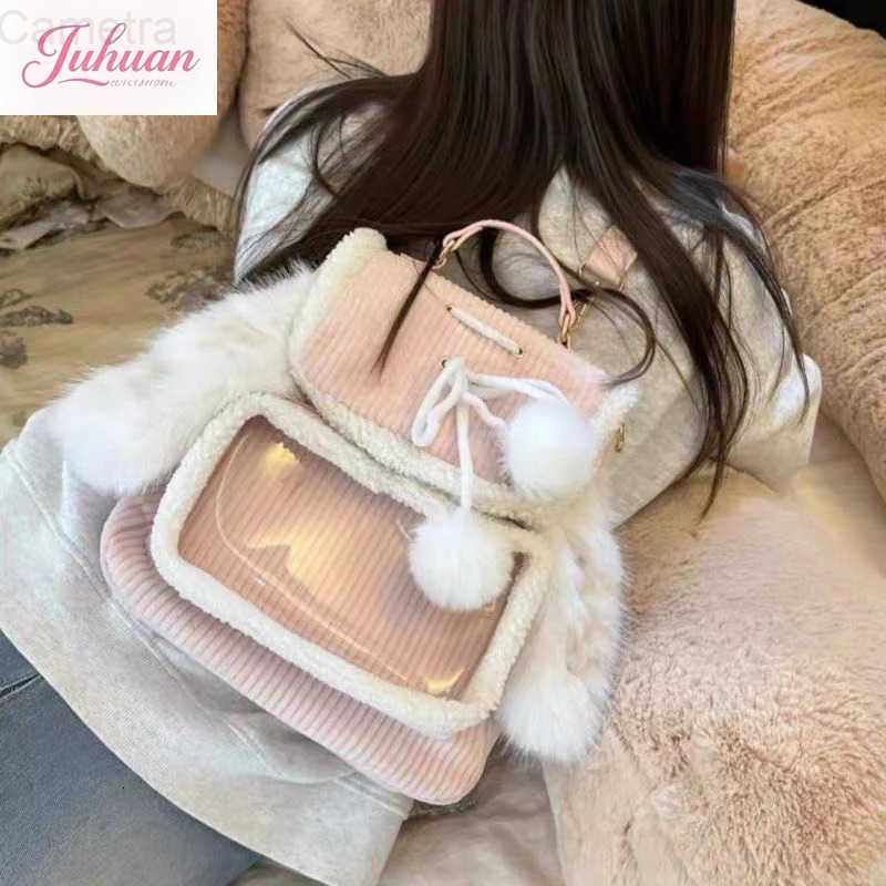 Sanrio Japanese Original Soft Girl Cute Furry Rabbit Ears Backpack Casual Simple Temperament Commuting Versatile Large Capacity Painbag H251216