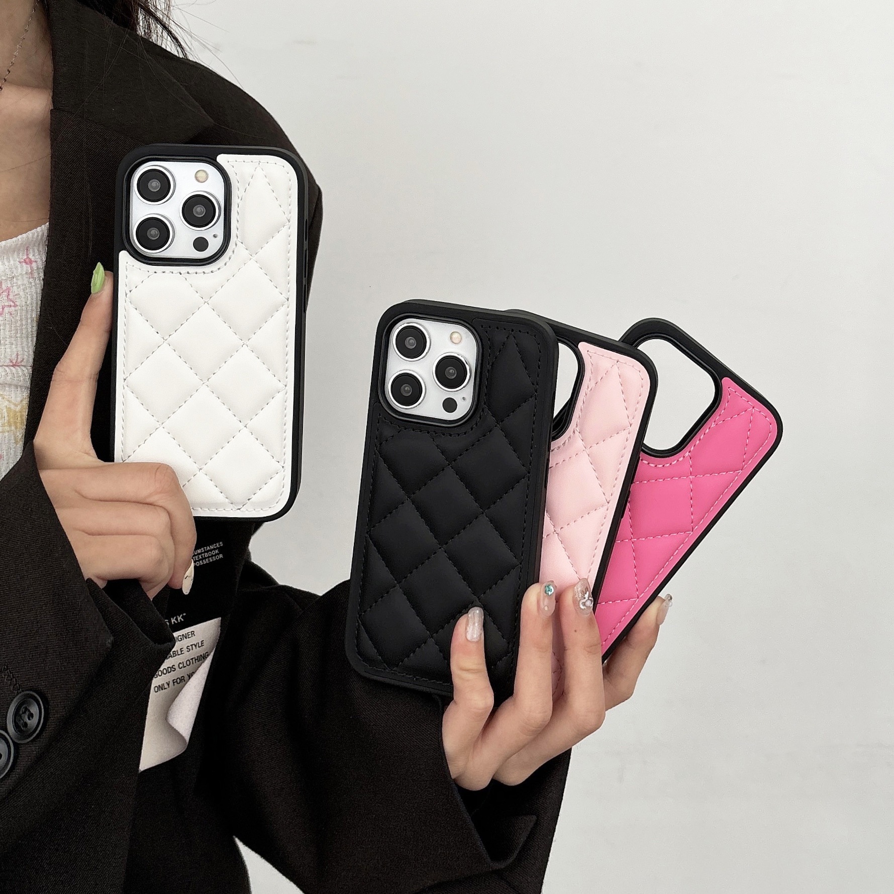 Compatible with iPhone 17 Pro Max Quilted Chanel Style Down Jacket Phone Case Apple 15 3D Solid Color 14 Cross-Border