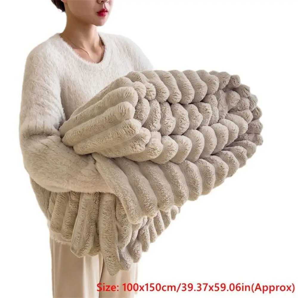 New Cotton Warm Blanket Spandex Solid Color Throw Blanket Skin-Friendly Double Sided Plush Striped Blankets Home Office H251216 - view 7