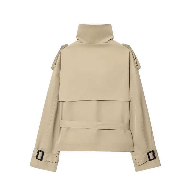 MUJER Short Womens Trench Coat Double Breasted Windbreaker Woman Belt Winter Coats for Women Outdoor Coats New in OuterwearsT251216