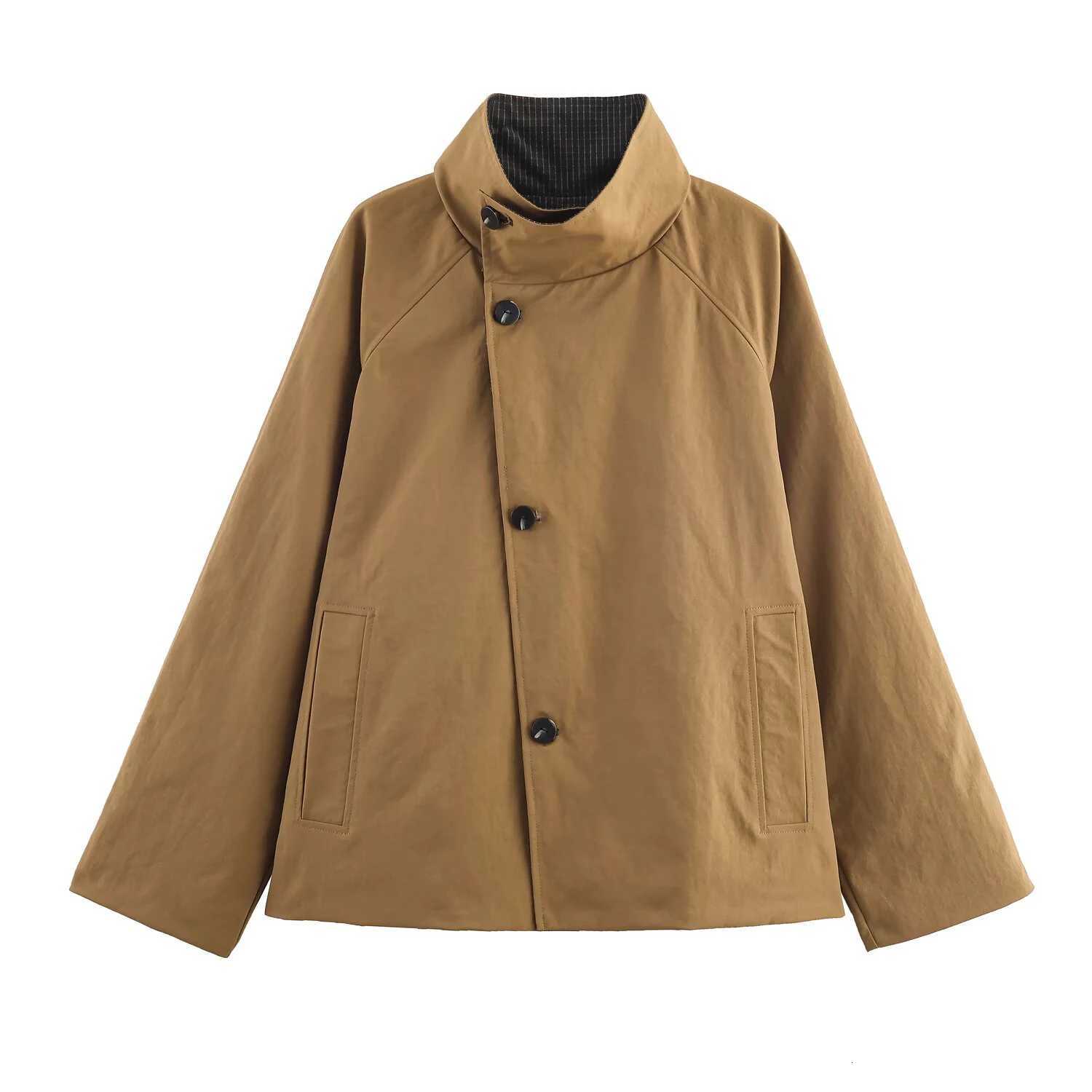 European and American style autumn new product womens versatile high neck short style double-sided windbreaker jacketT251216