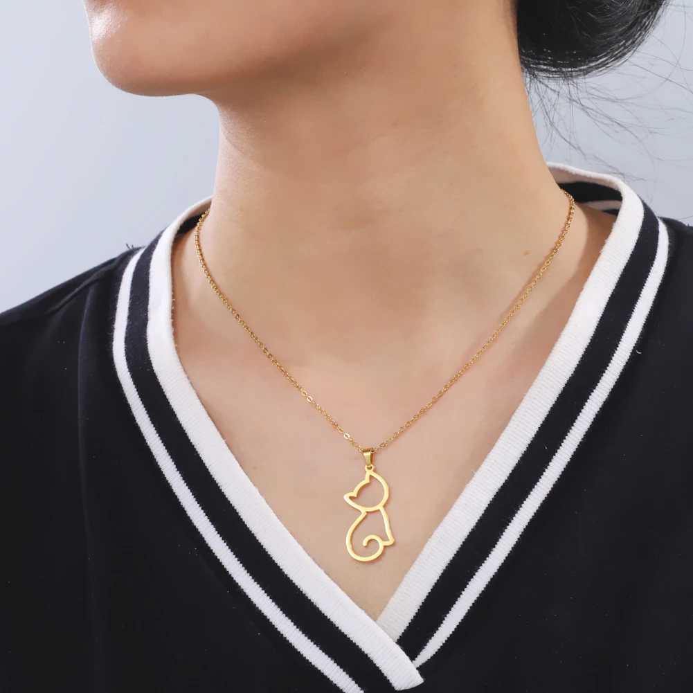 Skyrim Cute Kitten Cat Pendant Necklace Stainless Steel Cold Color Animal Neck Chain Fashion Jewelry Gift for Women Girls Friend M251216