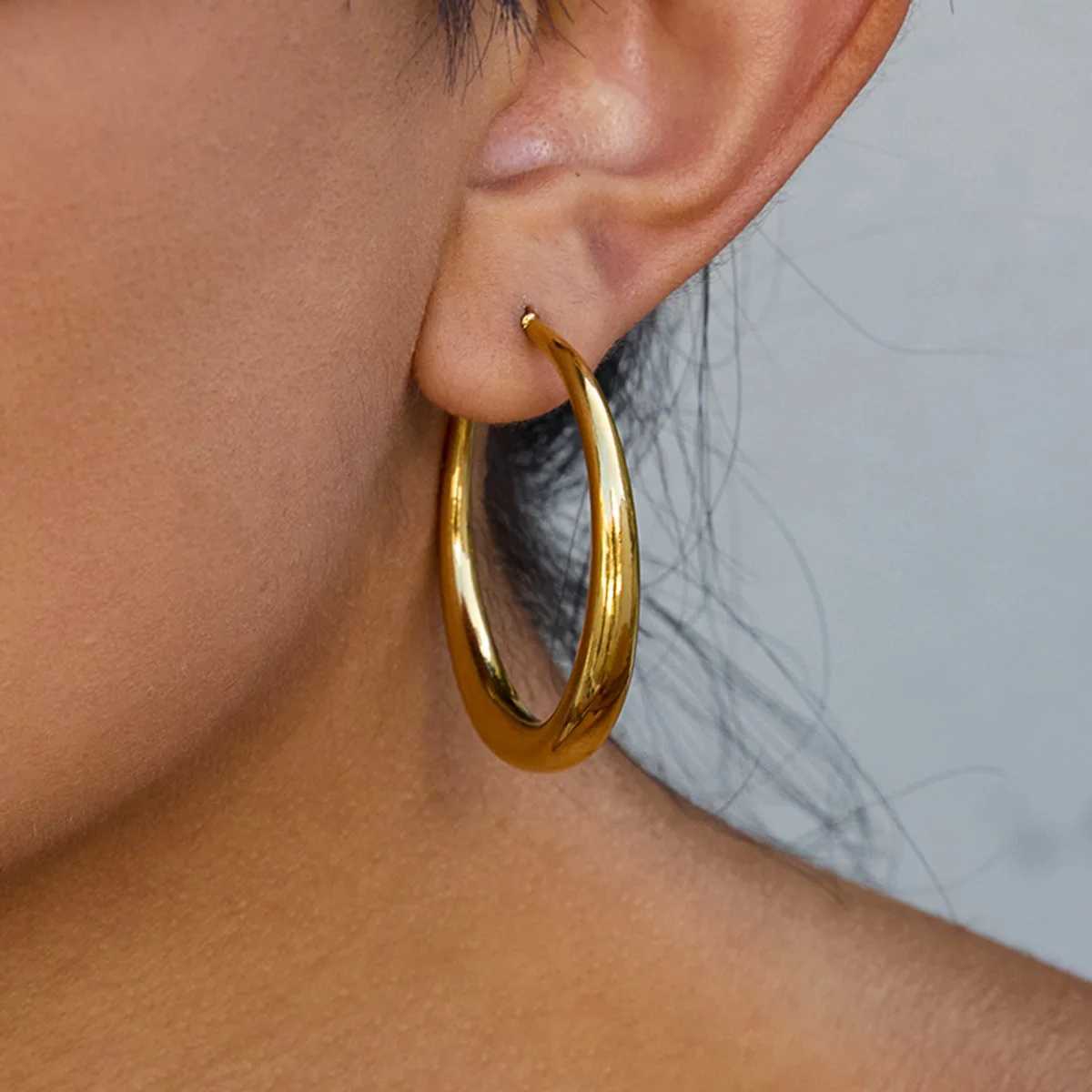 Classic Stainless Steel Big Hoop Earrings for Women Trendy Gold Color Large Hoop Earring Jewelry Accessories G251216