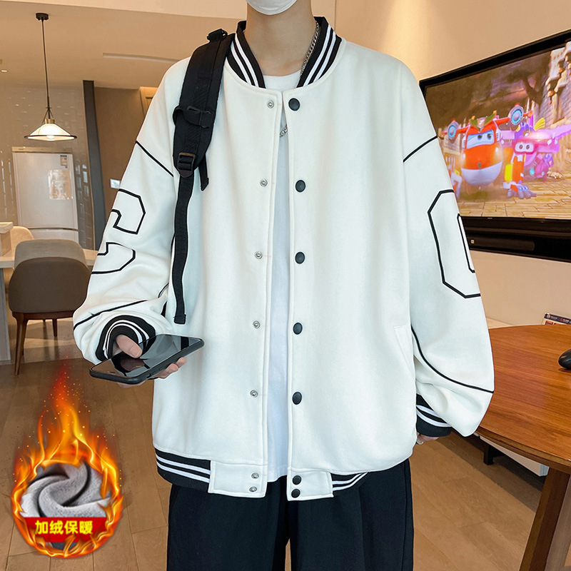 2025 New Arrival Baseball Jacket for Teenage Boys - Autumn Winter, High School Students, Button-Up, Fleece-Lined & Thickened Cargo Jacket