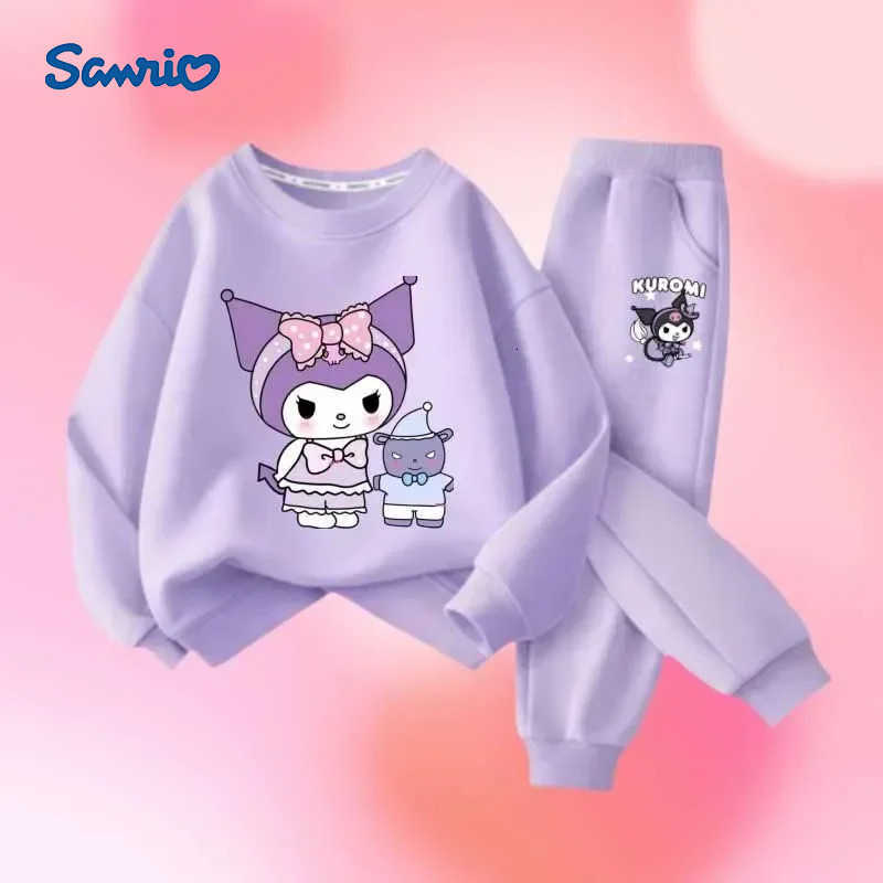 Sanrio Childrens Kuromi Print Spring Autumn Clothes Sets Kids Kawaii Sweatershirts Pullover Tops Pants 2Pcs Outfit Tracksuit H2512161