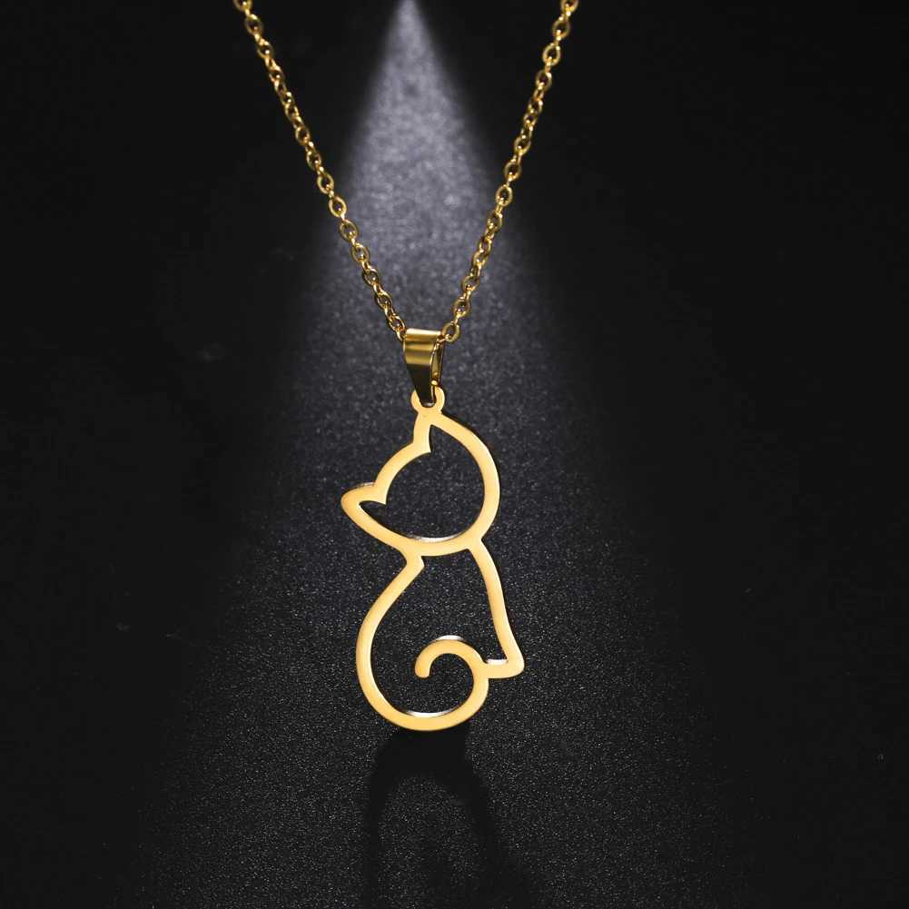 Skyrim Cute Kitten Cat Pendant Necklace Stainless Steel Cold Color Animal Neck Chain Fashion Jewelry Gift for Women Girls Friend M251216