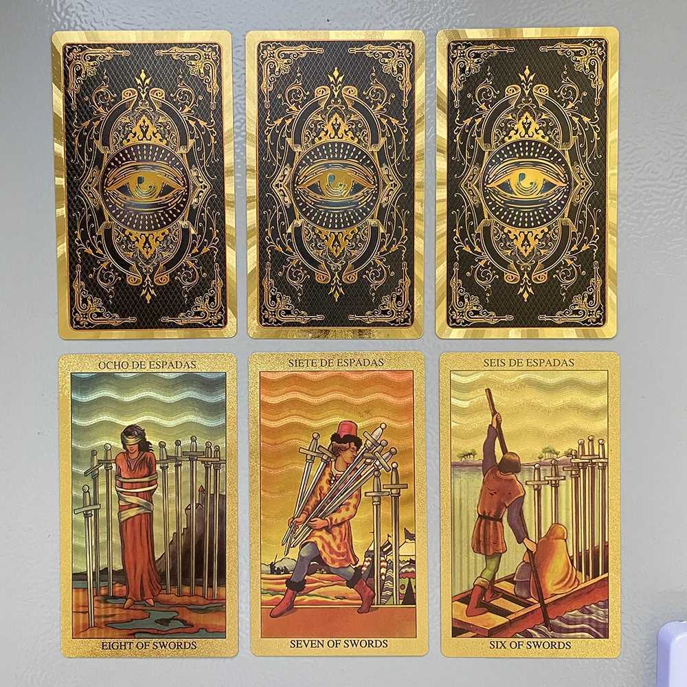 Spanish and English Golden Foil Tarot Deck Prophecy Cards for Beginners with 2-Languages Guidebook 12x7cm Toro Taro C251216