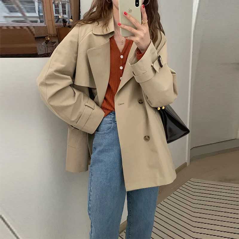 2025 Autumn Lapel Trench Coat Women Chic Casual Korean Loose Double Breasted Windbreaker Sash Overcoat Streetwear Female JacketT251216