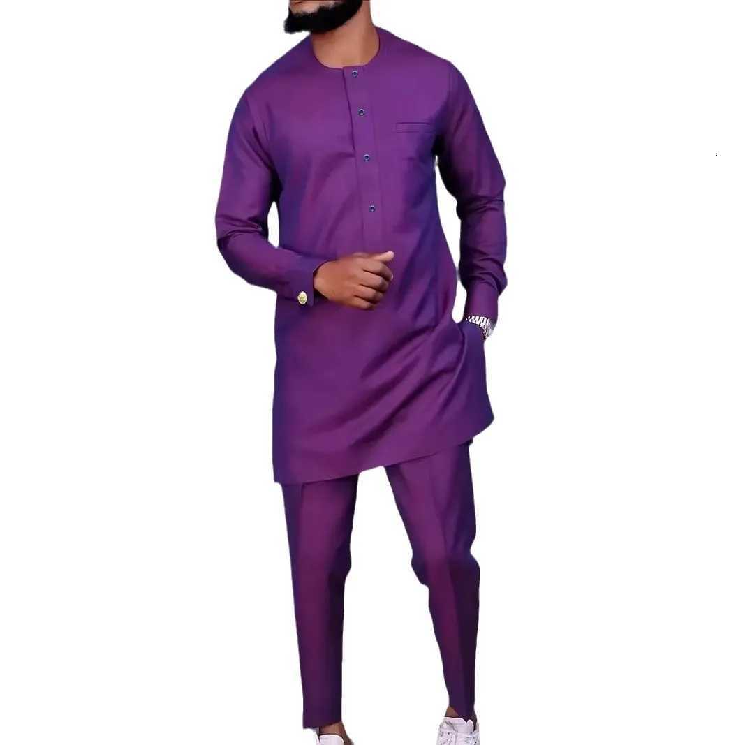 African Clothes for Men 2025 Spring African Men Long Sleeve O-neck Top Long Pant Matching Sets Outfits Dashiki African Clothing W251216