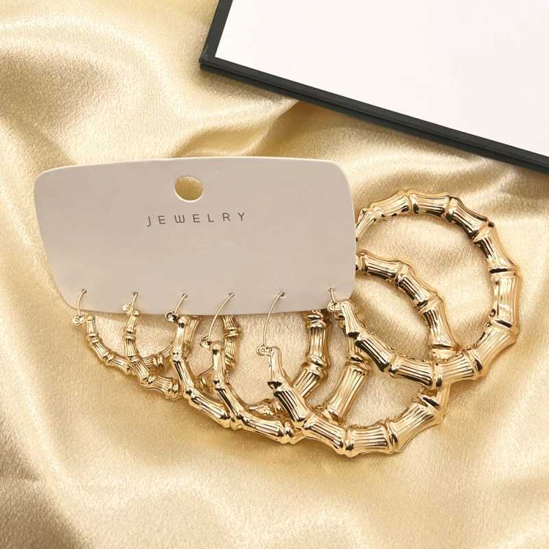 3pairs Set Hoop Earrings Set Big Geometry Round Circle Earring for Women Girls Gold Color Metal Hyperbole Party Jewelry G251216