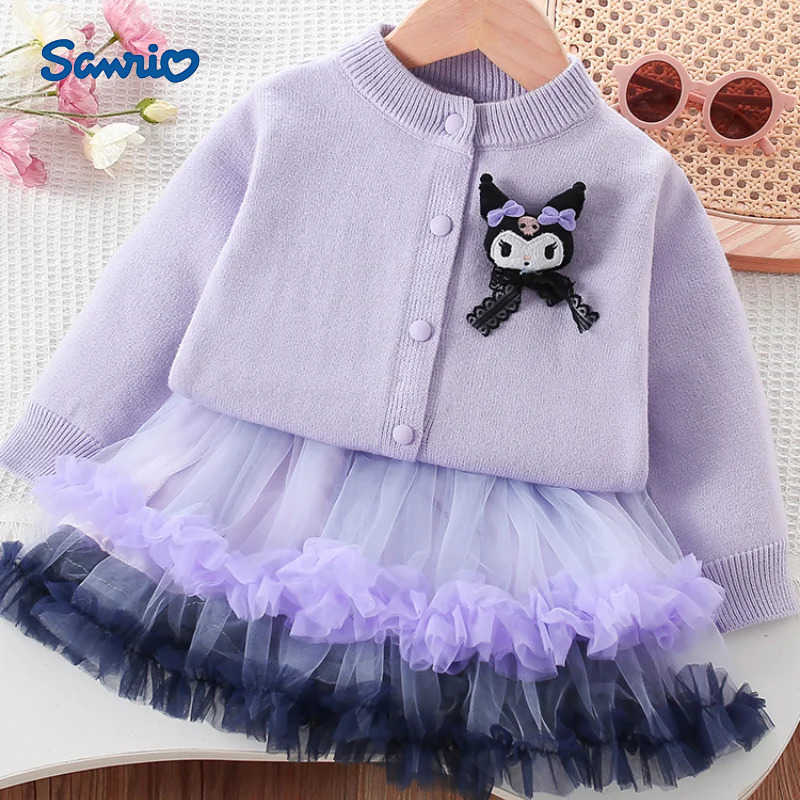 Sanrio Hot Kuromi Girl Sweater Set Kawaii Anime Fashion Netting Skirt Autumn and Winter Student Casual 2-Piece Set Christmas Gift New H251216