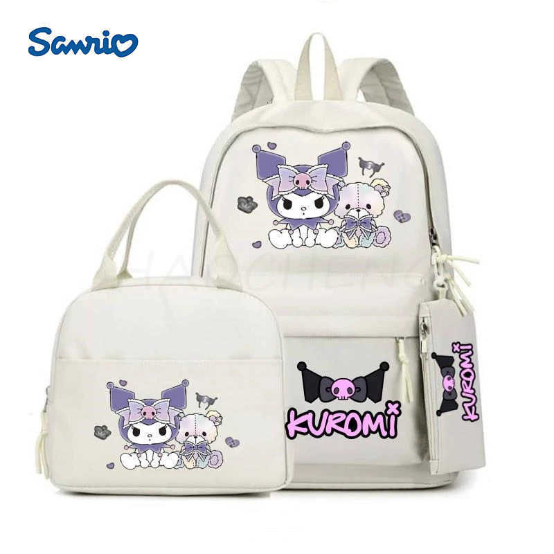 Sanrio Lovely Kuromi Melody 3Pcs/Set Backpack Teen Boy Girl Student Back To School Schoolbag Anime Lunch Bag Women Rucksack Pencil Case H251216