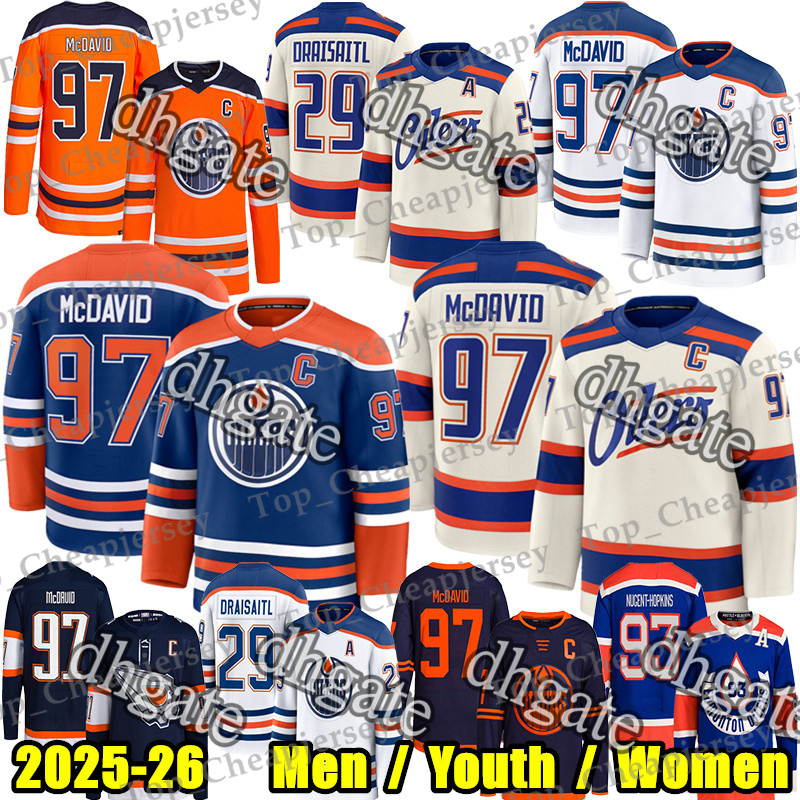 #97 Connors McDavids Edmonton Hockey Jersey Oilers Jersey #29 Leon Draisaitl Zach Hyman Ryan Nugent-Hopkins Savoie Tristan Jarry Mattias Ekholm Wayne Gretzky Jerseys