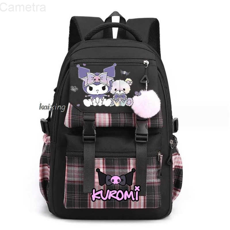 Sanrio Lovely Kuromi Melody School Bags Girls Boys Student Teens Laptop Rucksack Birthday Gift Women Men Casual Travel Plaid Backpacks H251216