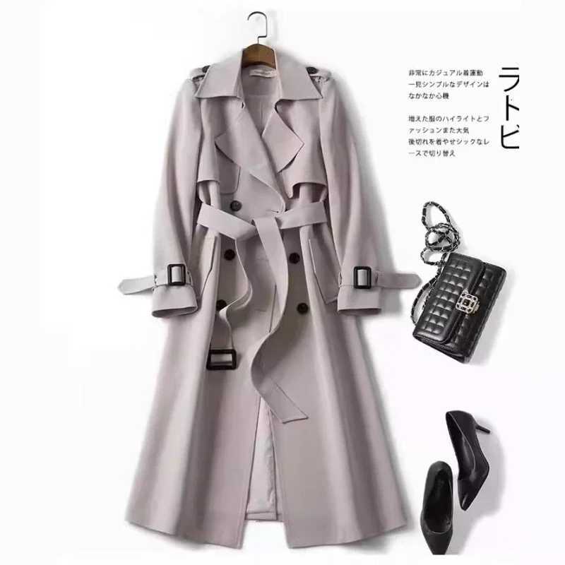 Spring Autumn Womens Windbreaker New Korea Fashion Trench Coat with Belt Ladies Streetwear Loose Khaki Long Overcoat WomenT251216
