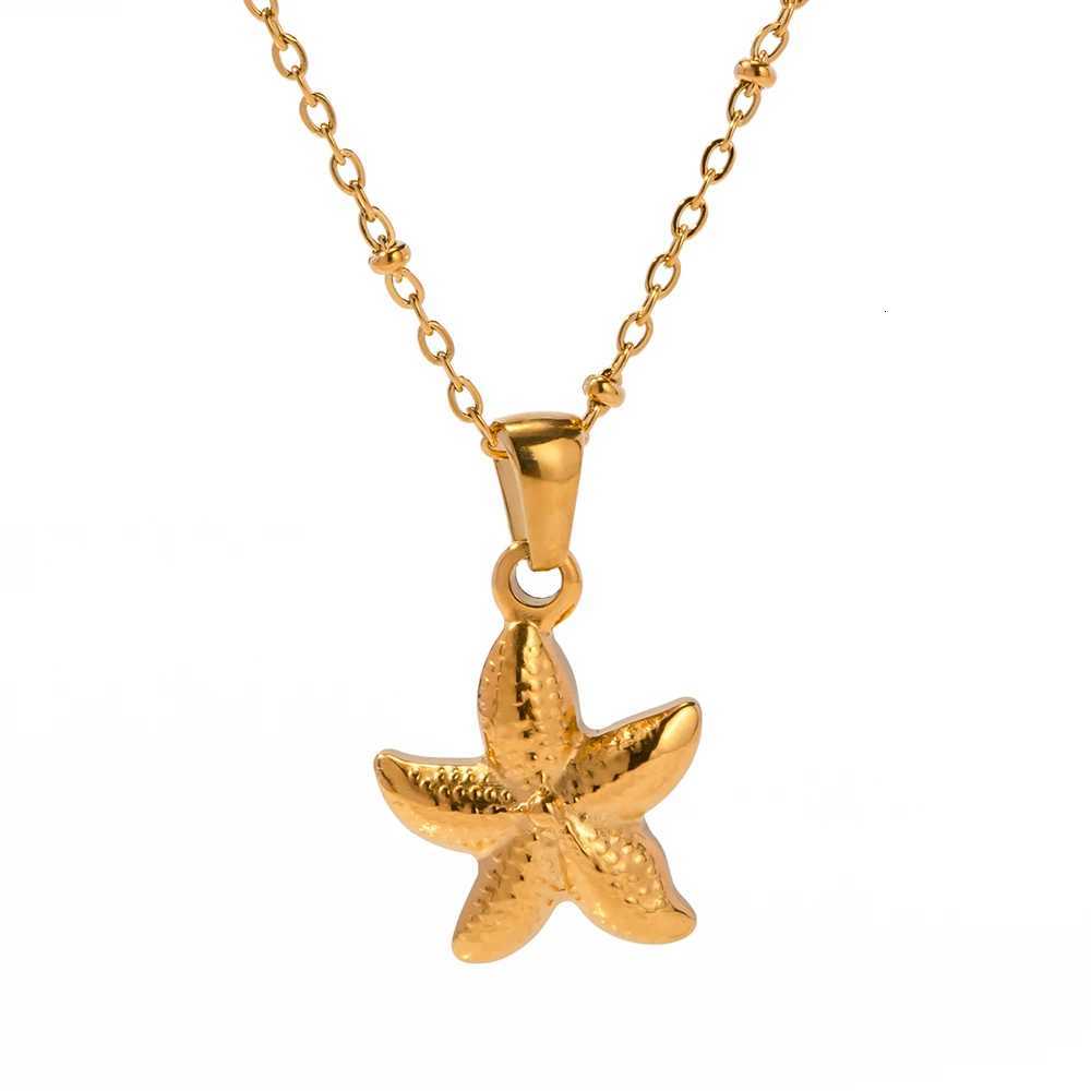 18k Gold Plated Tarnishproof Stainless Steel Seaside Holiday Niche Starfish Pendant Necklace Women Jewelry Light Luxury Chain M251216