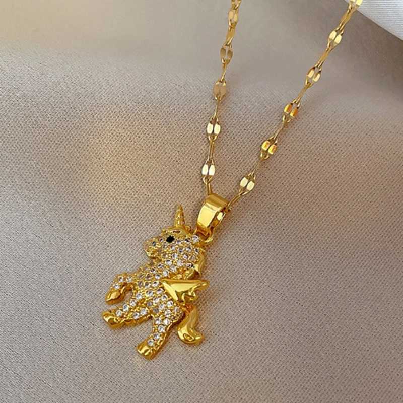 Trendy Cute Unicorn Pendant Necklaces for Women 2022 Titanium Stainless Steel 18k gold plated jewelry Neck Link Chain Gift M251216