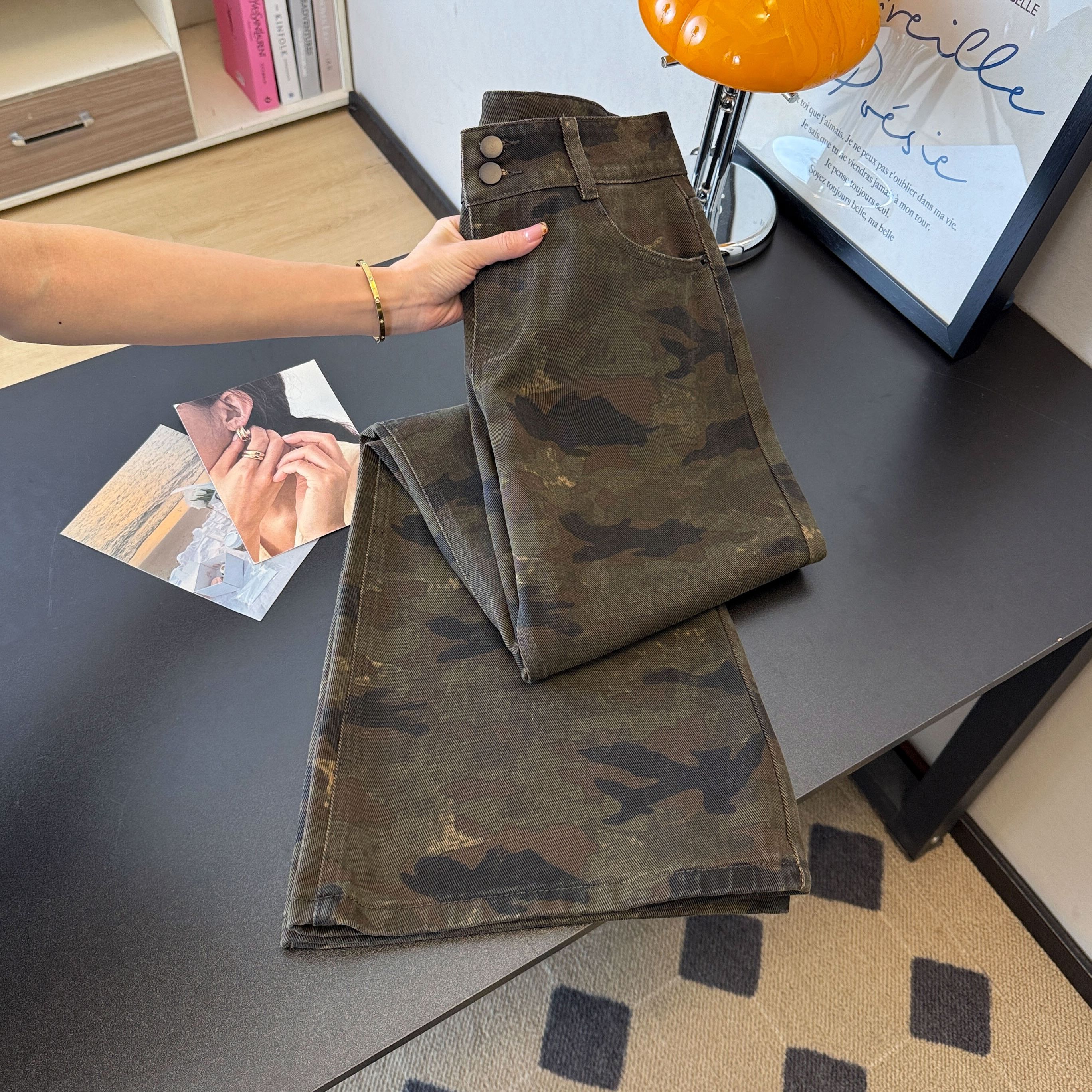 American retro camouflage high street hip-hop loose, slightly flared, floor-hugging, casual long pants are trendy----9003