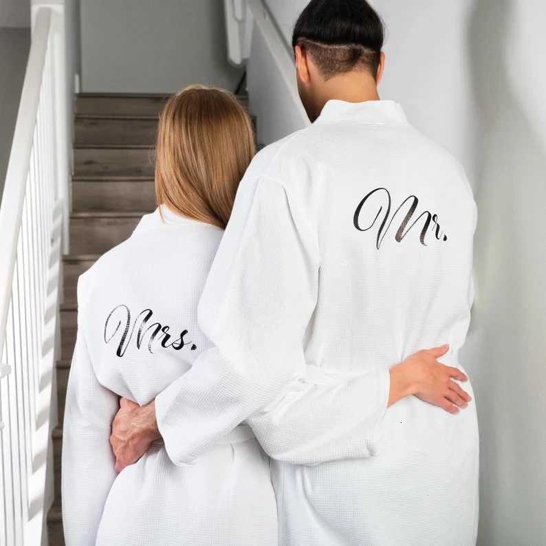 Waffled Cotton Bathrobes Set for Couple 2pc Mr and Mrs Bath Robes Winter King Queen Waffle White Bathing Robe 2023 Unisex Kimono C251216