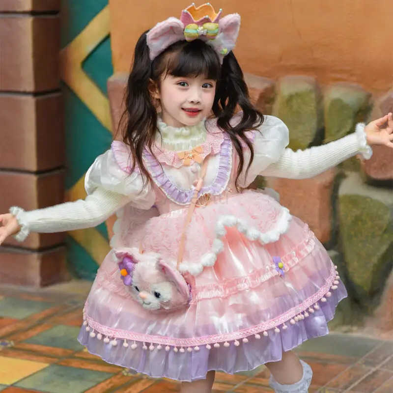 Sanrio Lovely Anime Cartoon Festive Lolita Dress for Girl Children Kawaii Lace Tulle Ruffle Fashion Princess Dresses Party Holiday Gift H251216