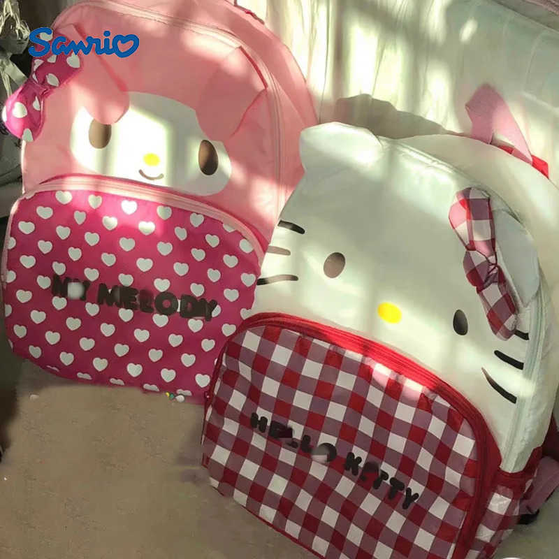 Sanrio Hello Kitty Cute Cartoon Plaid Backpack Y2k Women Fashion Large Capacity Kawaii Schoolbag Casual Shoulder Bags My Melody H251216