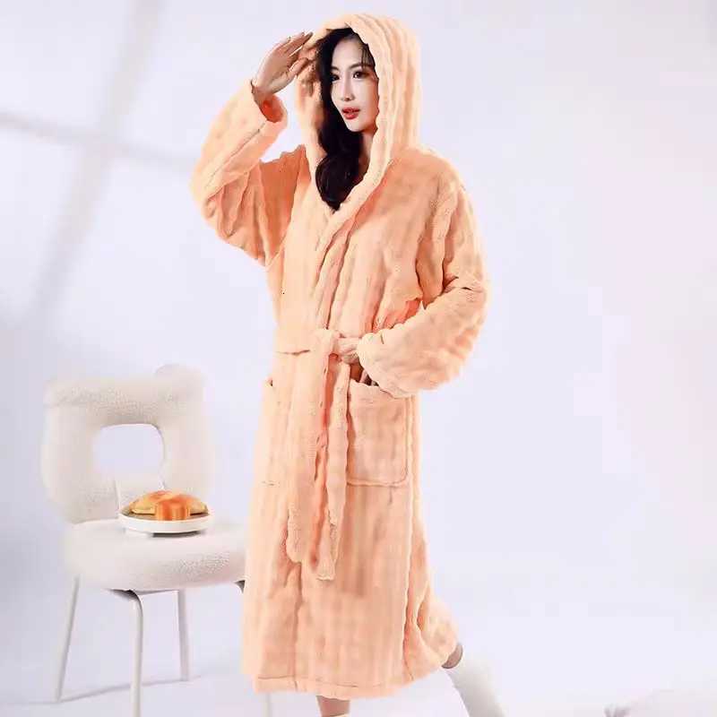 New 2025 style 911g womens hooded bubble fleece bathrobe for autumn winter Non-pure cotton quick-drying absorbent Perfe C251216
