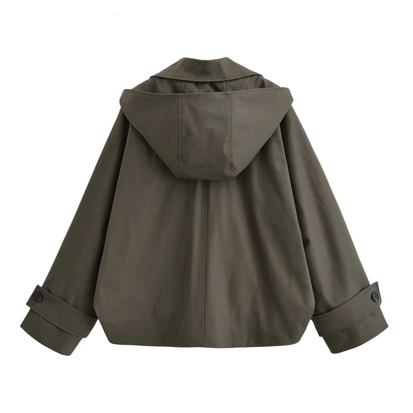 Female Cape Style Windbreaker Jackets Hood Cropped Jacket Women Loose Trench Coat Autumn Long Sleeve Autumn Winter CoatsT251216