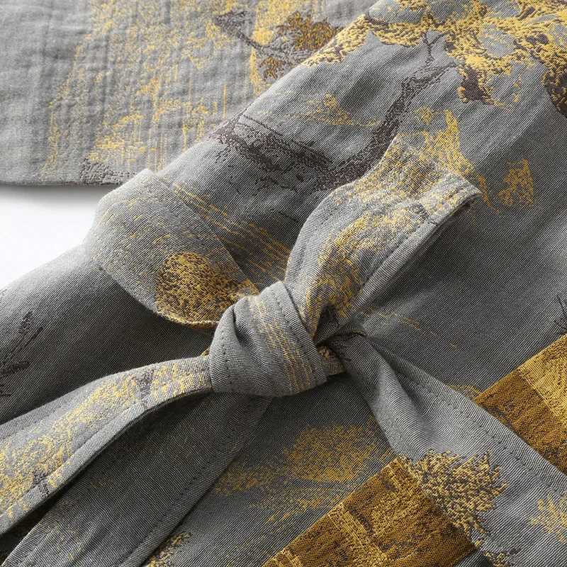 Cotton Kimono Robes with Belt for Mens Spring Jacquard Thin Printed Medium Length Breathable Summer Pajamas Mens Bathrobe C251216