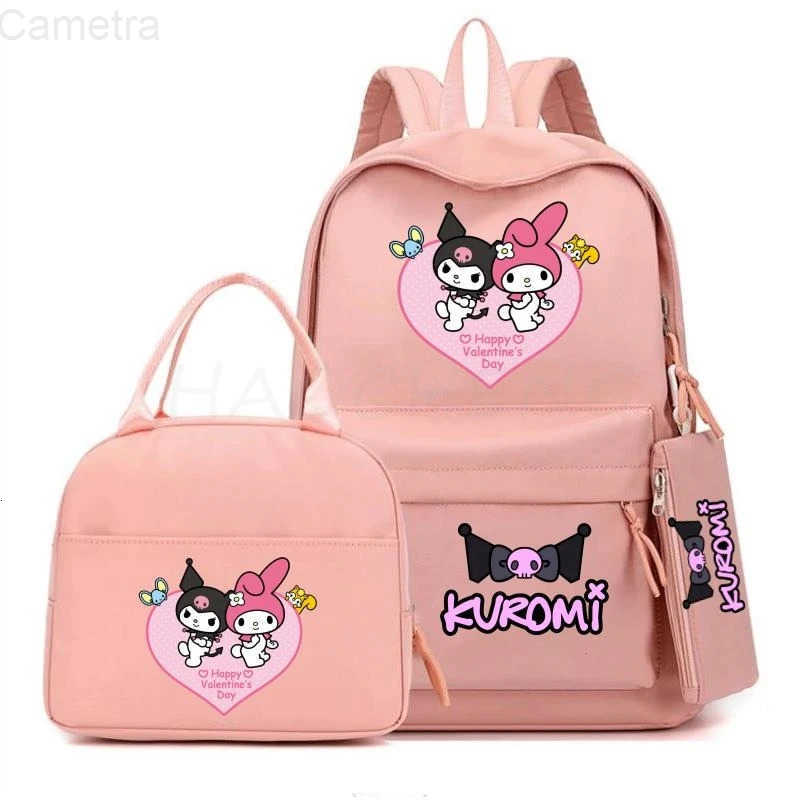 Sanrio Lovely Kuromi Melody 3Pcs/Set Backpack Teen Boy Girl Student Back To School Schoolbag Anime Lunch Bag Women Rucksack Pencil Case H251216