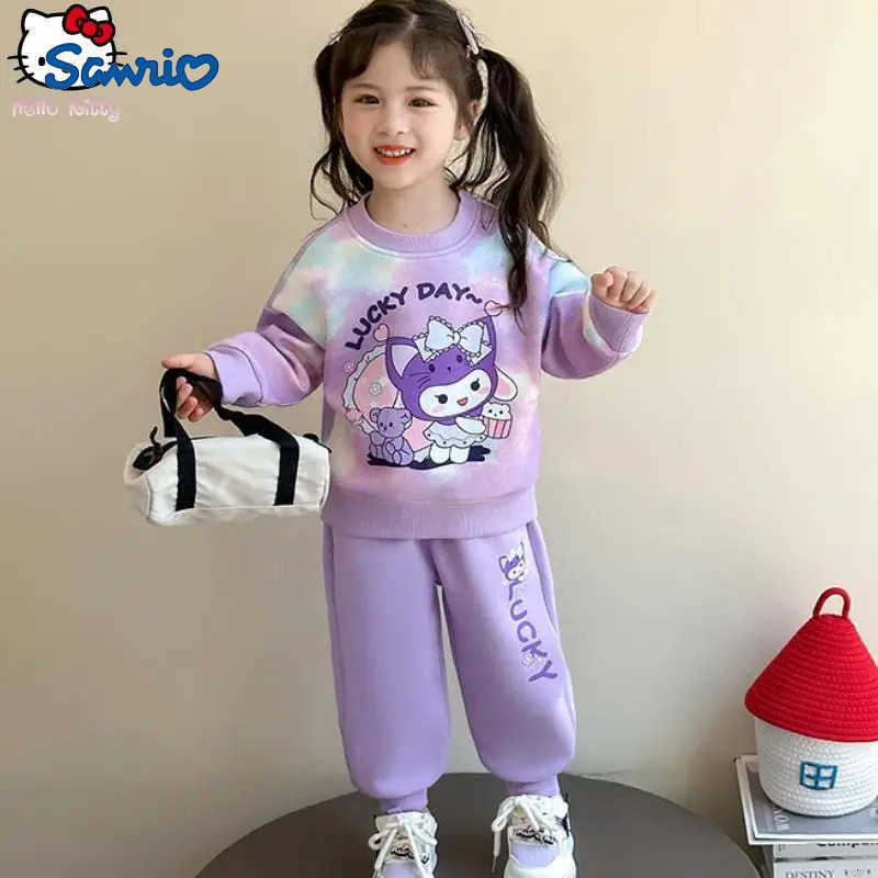 Sanrio Girls Kuromi Cartoon Autumn Anime Tie Dye Printed Sweatshirt Suit Cartoon New Childrens Long Sleeved T Shirt Sweatshirt H251216