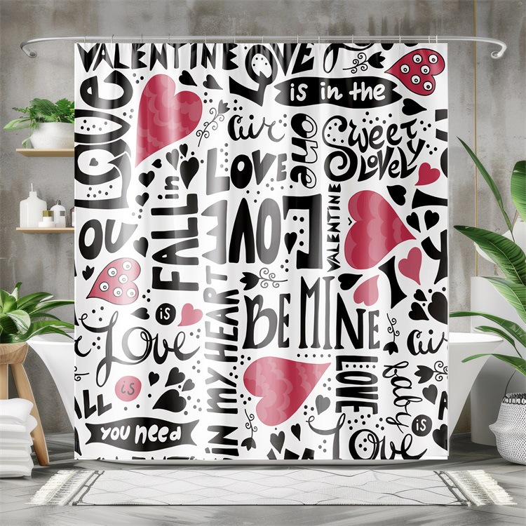 YL-37974 Simple 3D Digital Printing Four-Piece Waterproof and Mildew-Proof Shower Curtain Set for Bathroom Dry and Wet Separation