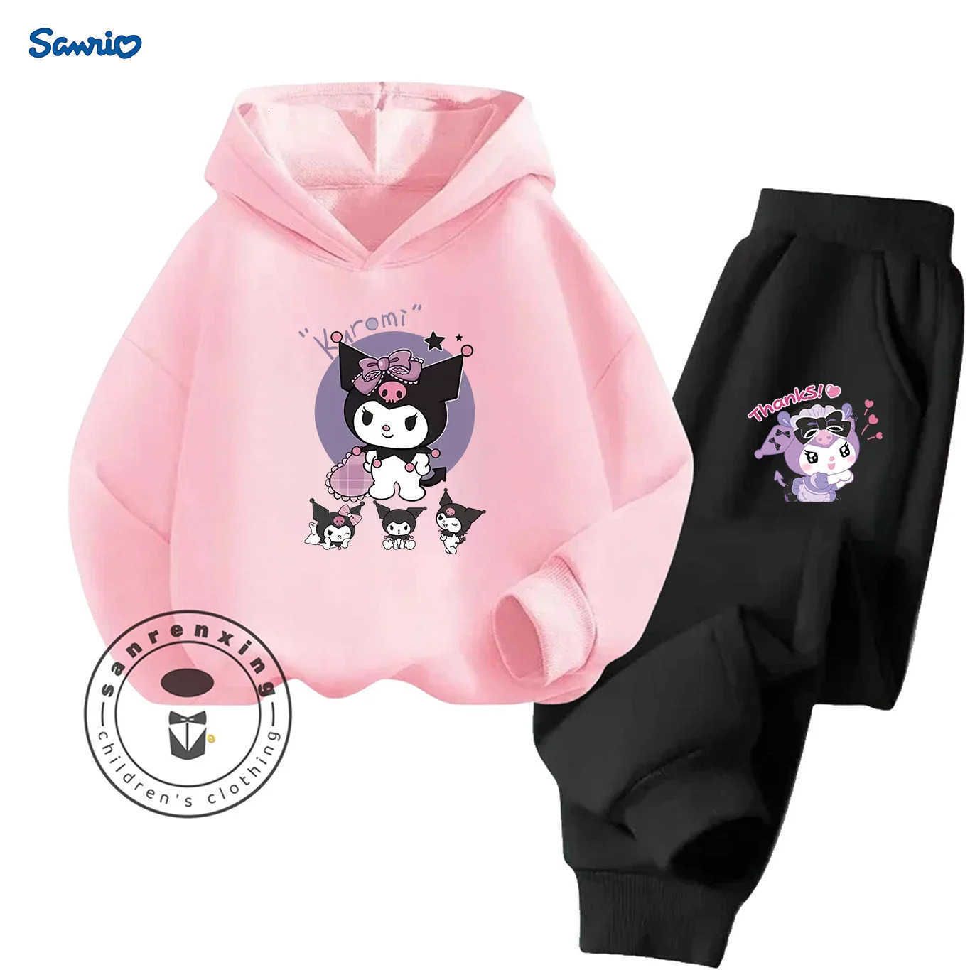Sanrio Kuromi 2025 Fashion Hot Sale Cartoon Printed Hoodie Set 2D For Kids Teens Boys Girls Casual With Matching Dress Autumn Winter H2512161