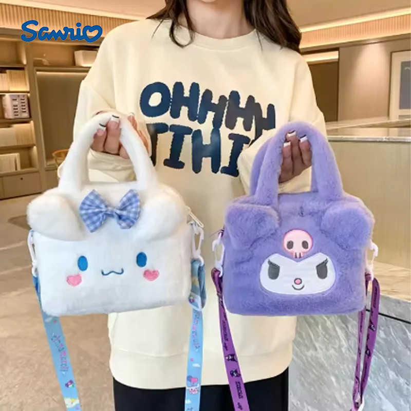 Sanrio Bag Kawaii Kuromi Cinnamoroll My Melody Cartoon Anime Plush Handbag Cosmetic Bag Travel Storage Bag Women Girl Gifts H251216